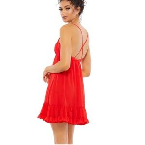 Mac Duggal Red Mini Dress with Ruffle Hem